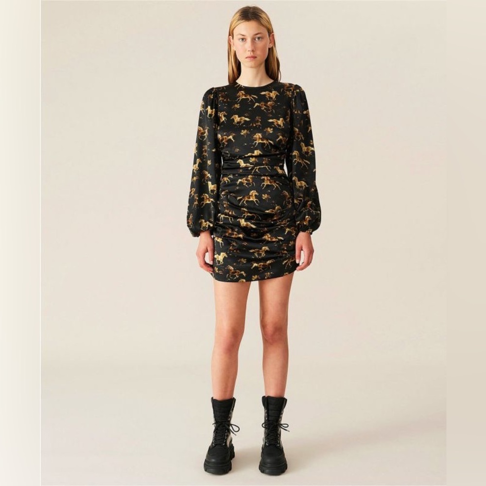 Ganni Horse Print Silk Dress